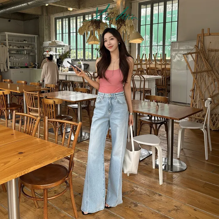 谢敏复古丹宁立体剪裁阔腿喇叭牛仔裤抖音双11好物