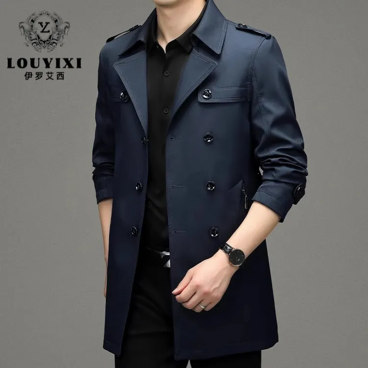 LOUYIXI男士风衣外套春秋季新款休闲商务中长款夹克大衣男