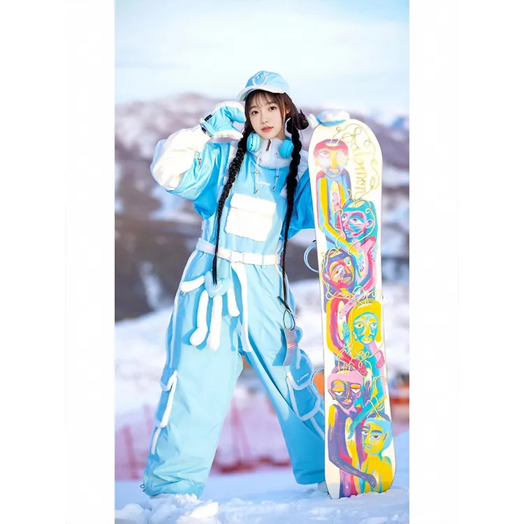 芙沿天蓝色玩偶滑雪服套装女2025年冬季新款户外防风加厚保暖雪服