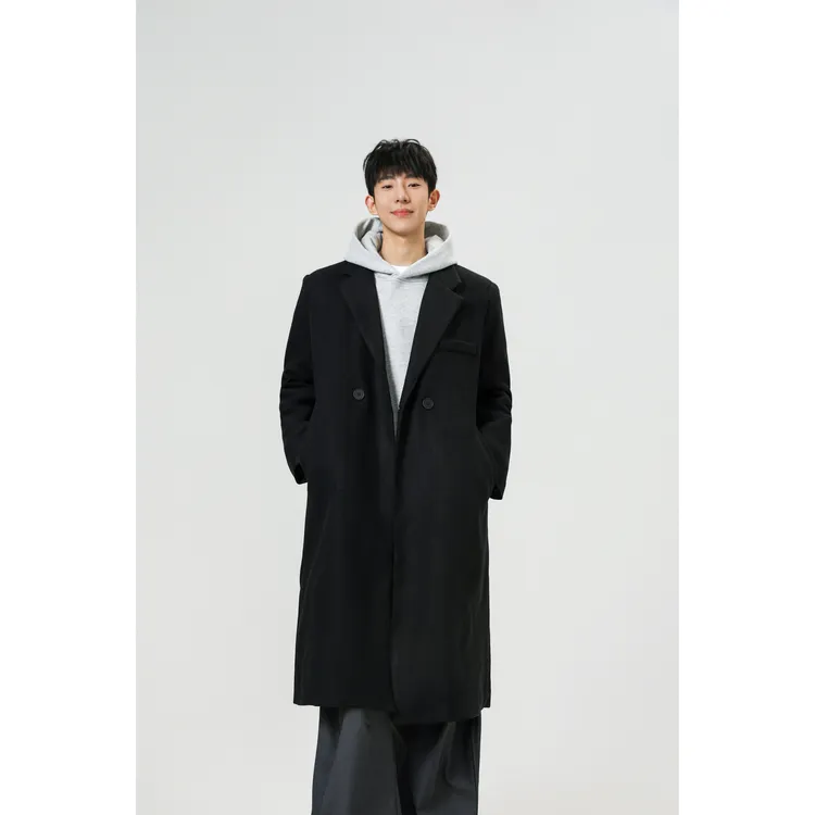 可穿零下)冬季中长款过膝毛呢大衣外套男垫肩韩系夹棉呢子厚大衣