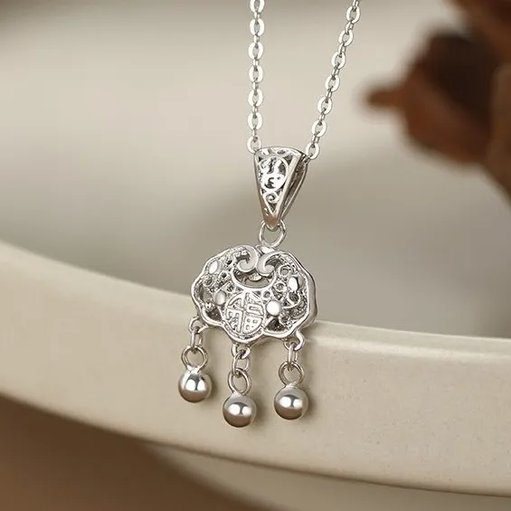 坠链均足银 999纯银福字平安锁项链女款锁骨链国风生日礼物情人节