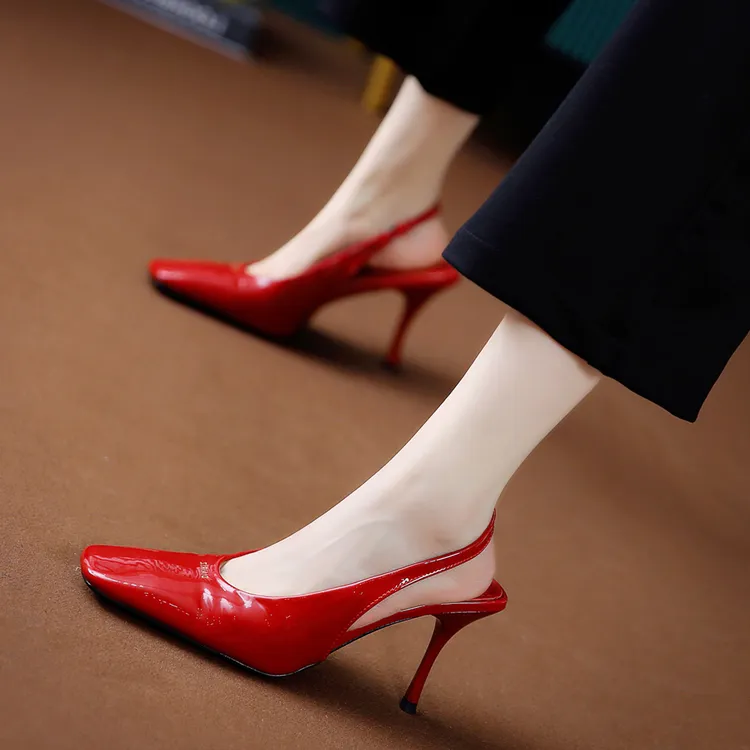 9CM[已开价]气质方头超高跟鞋女2025新款婚宴红色细跟凉鞋A300-8
