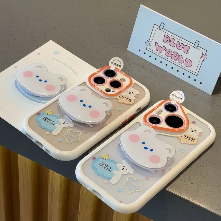 欧克里里CUTE白狗狗白熊支架苹果16promax手机壳华为vivo小米oppo