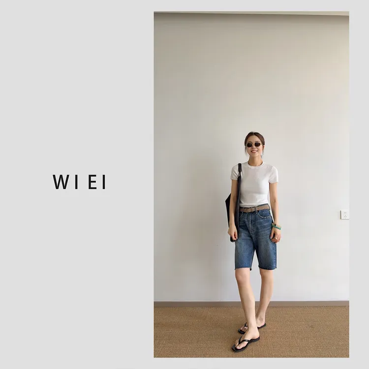 《WI EI》博主裤*经典系列高搭配度膝上高腰牛仔五分裤W25203007