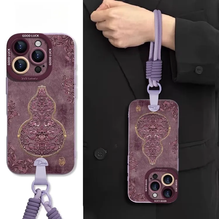 新中式复古葫芦适用苹果16promax手机壳简约iphone15斜挎手腕挂绳