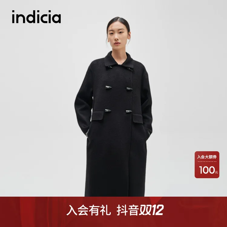 indicia标记商场冬季100%绵羊毛百搭毛呢外套羊毛大衣F2D4DY765C