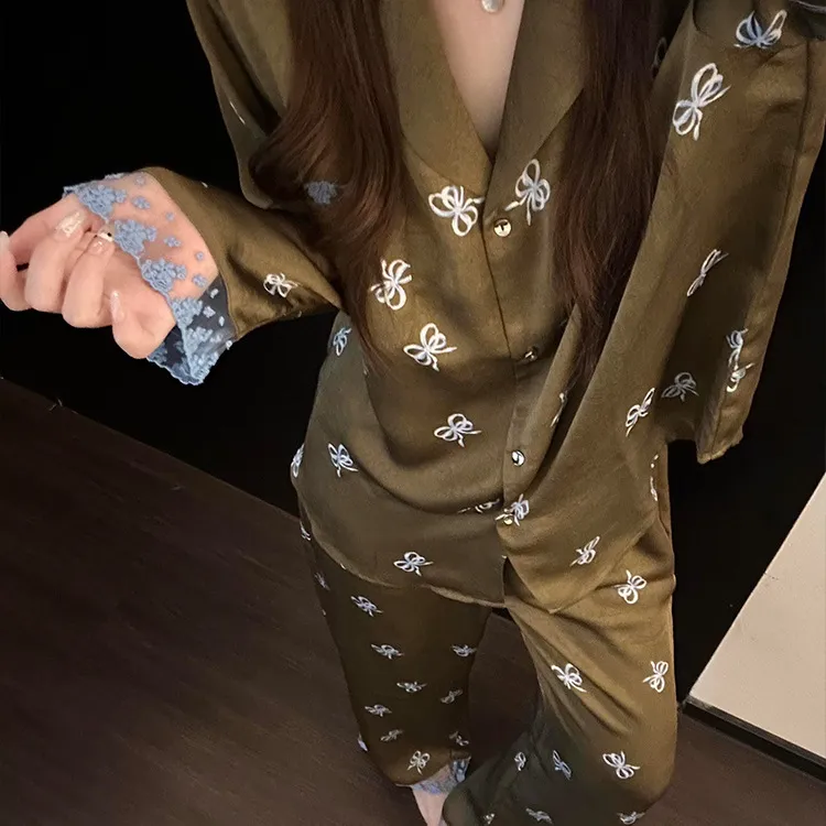【新疆包邮】蝴蝶结睡衣女2025秋季新款长袖长裤套装女家居服可外穿
