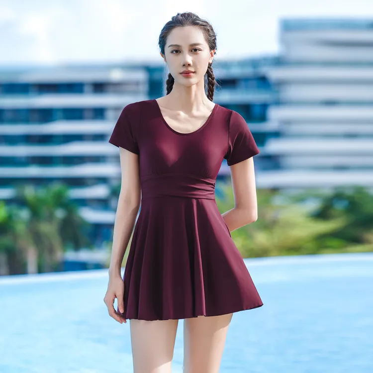 2026新款连体大码中老年妈妈泳衣女士短袖保守显瘦舒适泡温泉泳装