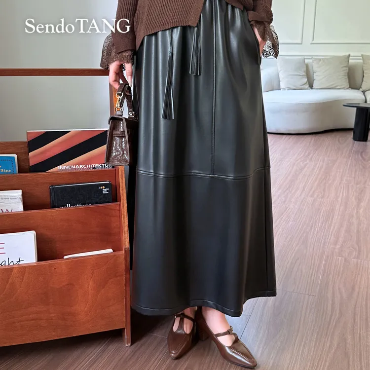 PU皮裙遮肉显瘦遮肚子时尚高级感复古百搭高腰【摩登调性】大码女装
