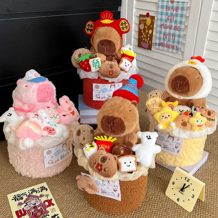 创意卡皮巴拉玩偶抱抱桶成品水豚花束卡通花实用生日礼物送女生