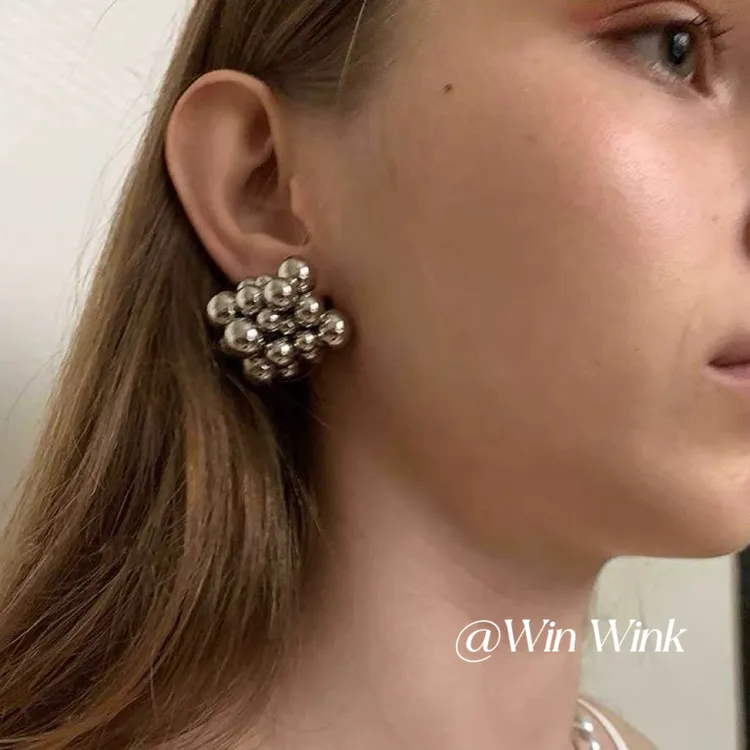 铜合金耳饰 欧美设计师重工葡萄串珠耳环小众不规则ins耳饰