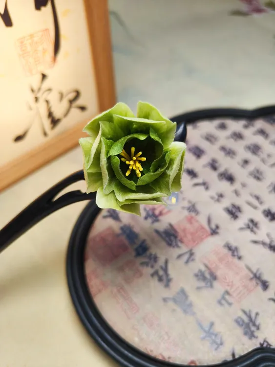 [青黛]檀木非遗绒花牡丹花发簪桑蚕丝手工掐丝复古国风流苏发钗