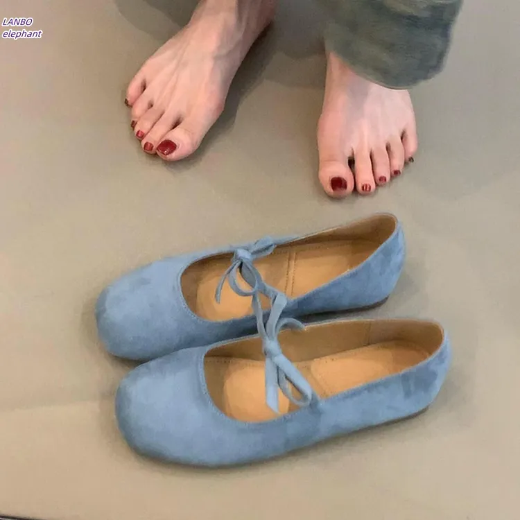 羊皮版~蝴蝶结芭蕾舞鞋女一字带圆头真皮玛丽珍鞋法式浅口小单鞋