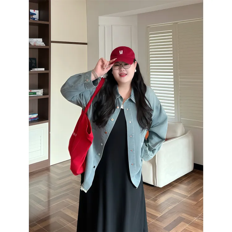 【断码捡漏】大码女装花契200斤胖mm时尚美式做旧风牛仔外套13876-X