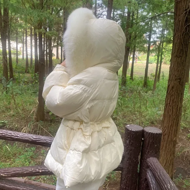 狐狸毛领90白鸭绒羽绒服外套女中长款时尚百搭显瘦保暖连帽收腰