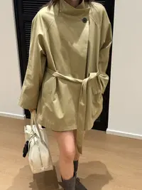 【NO退NO换】秋季休闲立领简约卡其色短款风衣