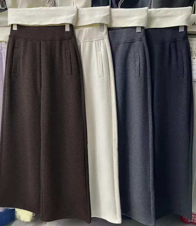 御寒有型 宽松休闲阔腿裤舒适高腰显瘦百搭羊绒直筒裤YL-263566