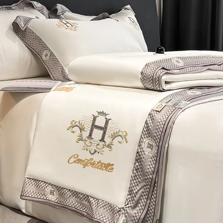 富安娜轻奢高级感丝滑裸睡夏凉被四件套真丝凉感被夏季双人空调被