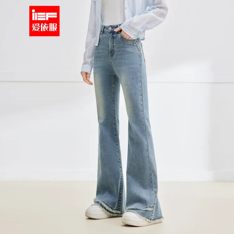 IEF/爱依服裤子2025秋季新款港式复古小女人气质牛仔喇叭裤流光风