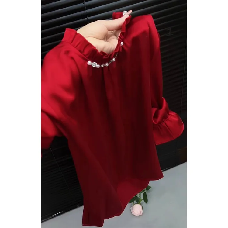 跨年氛围感红色设计感长袖衬衫女秋冬季大码胖MM气质百搭显瘦衬衣