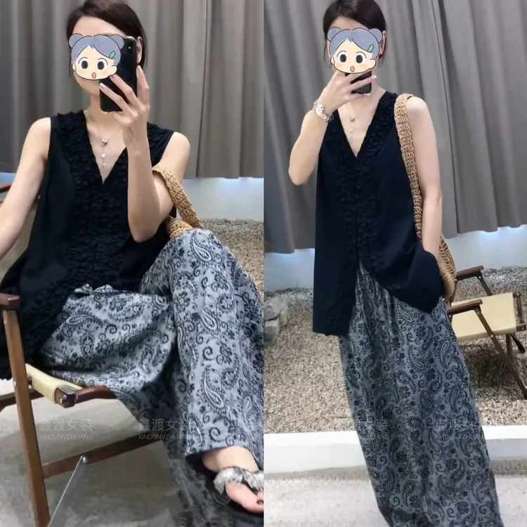 2025春夏新款时尚显瘦气质女士网红洋气两件套百搭款D5102