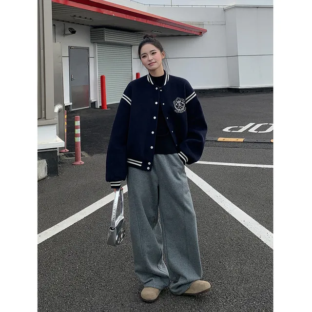 SIXI四喜家 解构廓形加绒运动卫裤女秋冬加厚休闲长裤阔腿香蕉裤