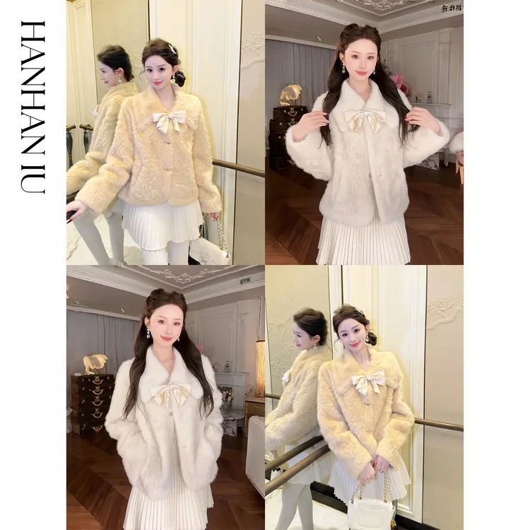 韩韩IU【雪国来信】时尚花狐貂环保毛亲肤柔软保暖锁温女士冬季外套