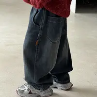 253462儿童冬季韩版洋气潮流百搭加绒牛仔宽松休闲长裤