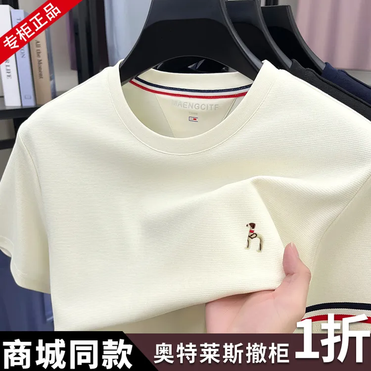 奥特莱斯撤柜|正品短袖t恤男2025夏季新款高级感男装轻奢圆领上衣