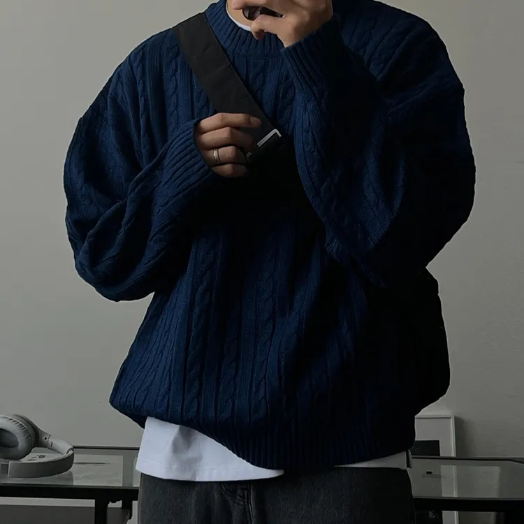 SSUMENAM「极简风 麻花纹理」毛衣高级感男秋冬内搭针织衫