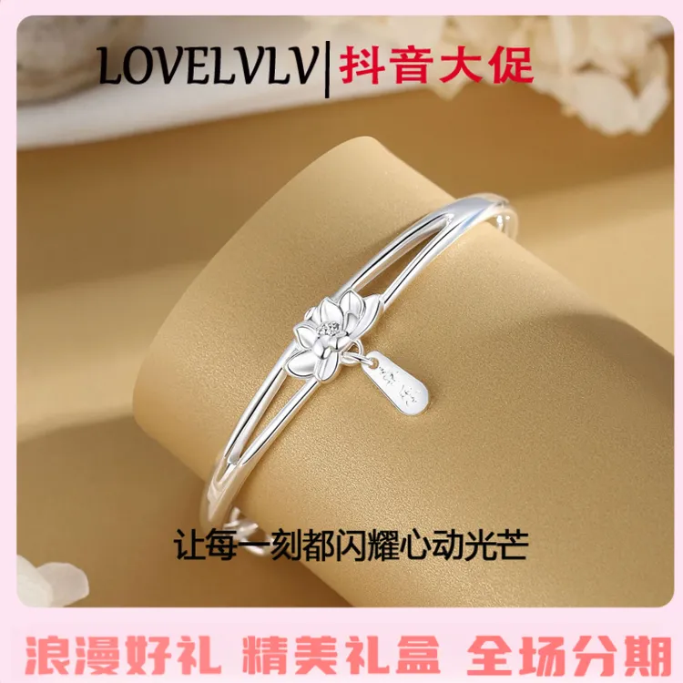 【送女朋友礼物】足银喜乐莲花手镯轻奢百搭生日ins实心时尚镯子