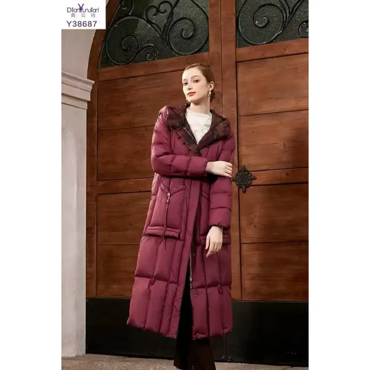 38687连帽长款拒污保暖修身新中式羽绒服