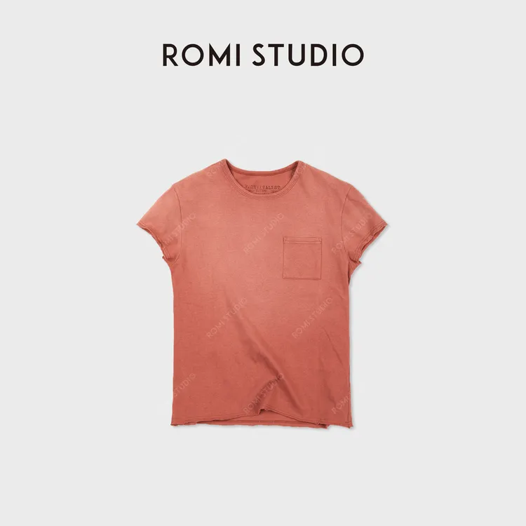 ROMI STUDIO棉麻混纺亲肤舒适洗水炒色圆领短袖T恤 RWCWST6684