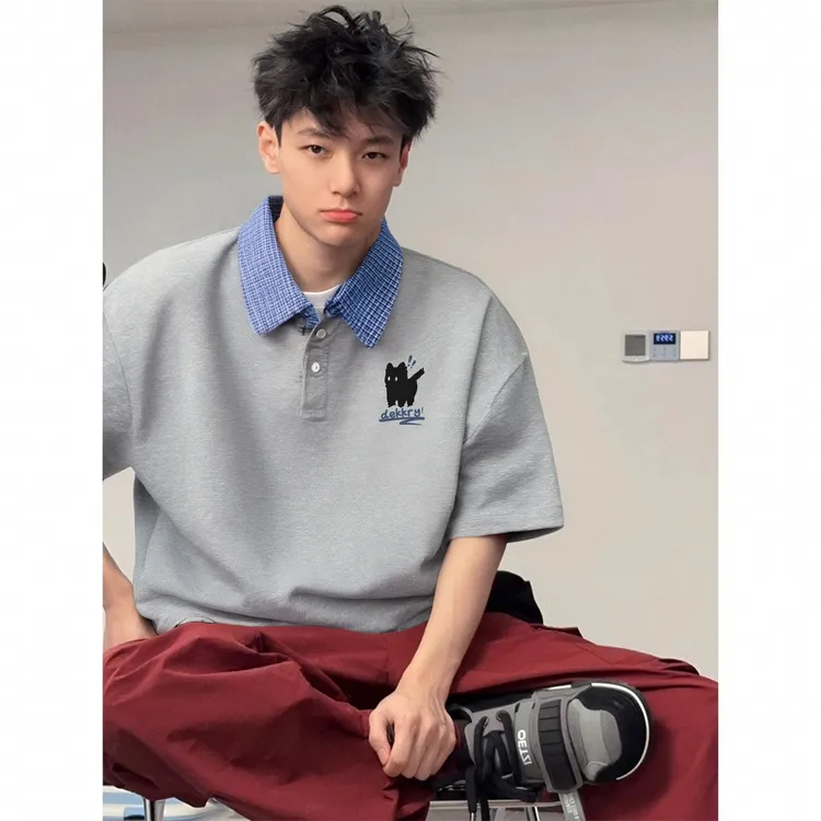夏季趣味polo衫猫咪字母印花纯棉短袖男休闲百搭Polo上衣
