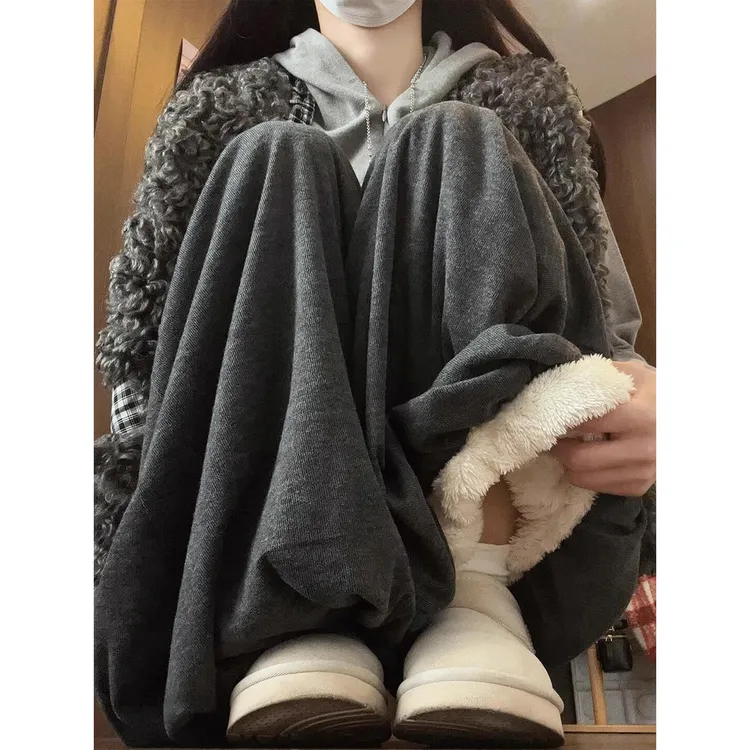 羊羔绒花苞糯米裙裤女秋冬高腰显瘦灯笼裤小个子加绒保暖阔腿棉裤