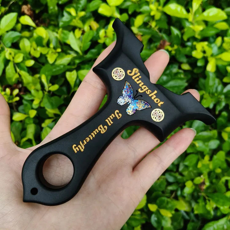 黑硬化钛合金TC21龙齿蝴蝶弓高颜值扁皮筋越南同款蝴蝶弹弓