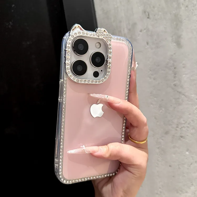 高颜值猫耳镶钻渐变闪粉适用iPhone16promax手机壳苹果14网红1513
