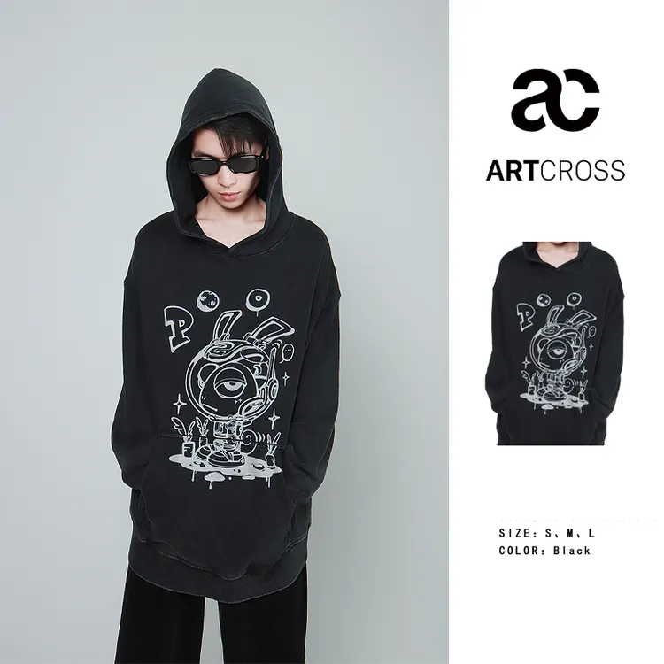 【ART CROSS】明星同款重磅水洗连帽卫衣ins休闲Poo龙美式宽松套头
