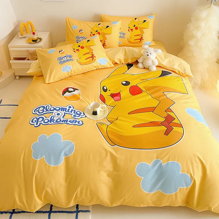 宝可梦皮卡丘床上四件套纯棉全棉被套床单宿舍三件套学生卡通儿童