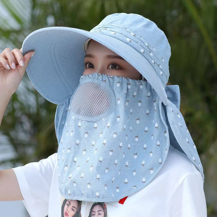 遮阳帽夏季采茶防晒帽女遮脸面罩防紫外线太阳帽子男骑车干活女款