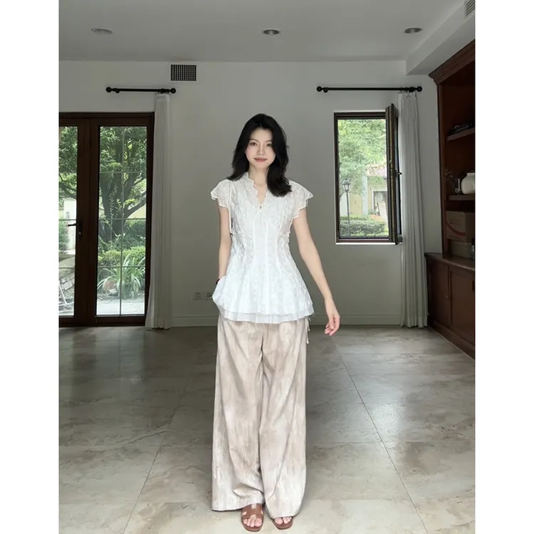 郭九九呢 天丝上衣显瘦阔腿裤 G925A06680