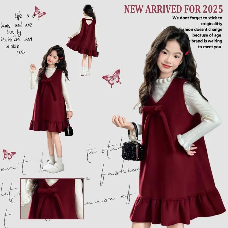 洋气小公主冬装女童蝴蝶背心裙套装富家千金感拜年连衣裙2025新款