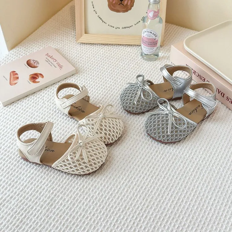 蝴蝶结夏季编织新款韩版法式镂空包头凉鞋公主鞋2025配女童裙子