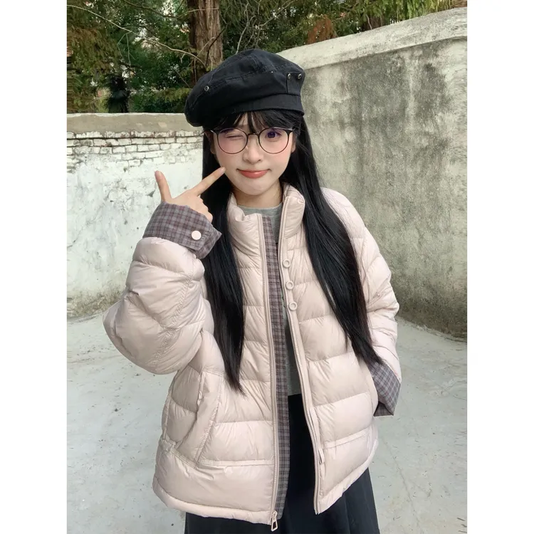 独特超好看棉服女2025新款初冬季今年流行韩系格纹设计感短款棉衣