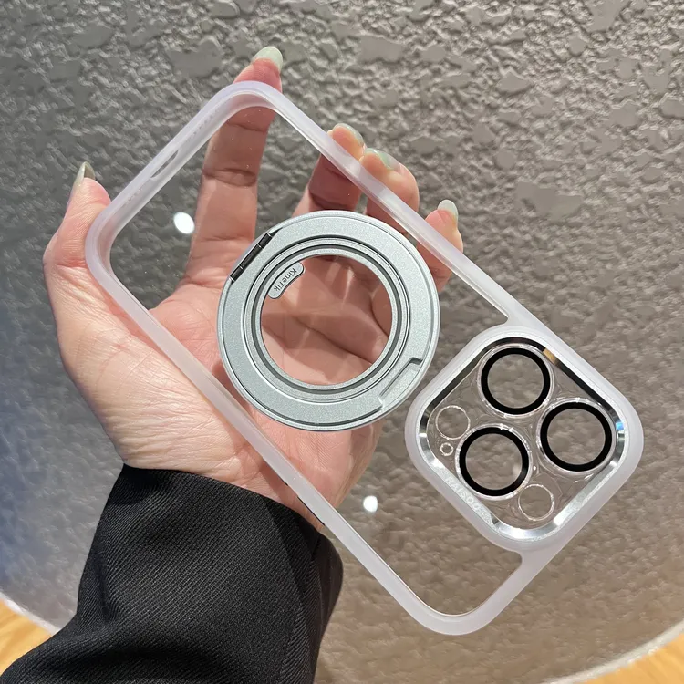 适用苹果16promax手机壳360°旋转支架透明防摔15pro镜头可拆新款