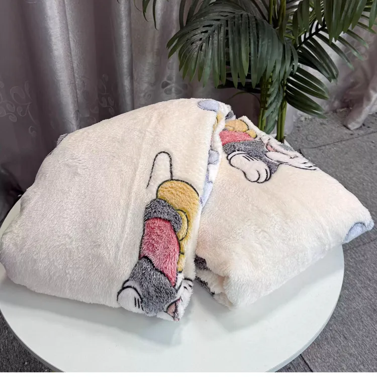 外贸原单雪花绒背印剪花款卡通米奇超大尺寸220*230cm