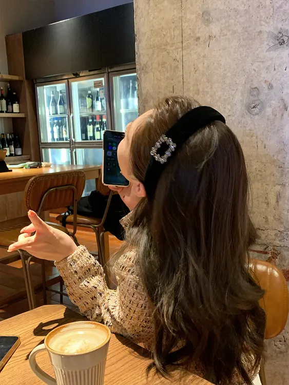 千金氛围方钻黑色丝绒发箍女秋冬季头饰发卡法式高级感高颅顶头箍