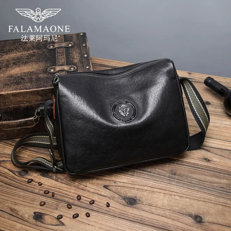 法莱阿玛尼单肩包男士真皮包休闲时尚通勤小背包百搭牛皮复古欧美