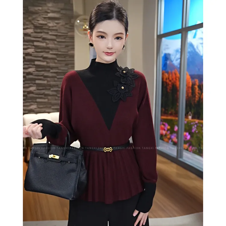 2026秋冬新款【ZM-992-2JR】醋酸天丝羊毛配腰带显瘦百搭针织上衣