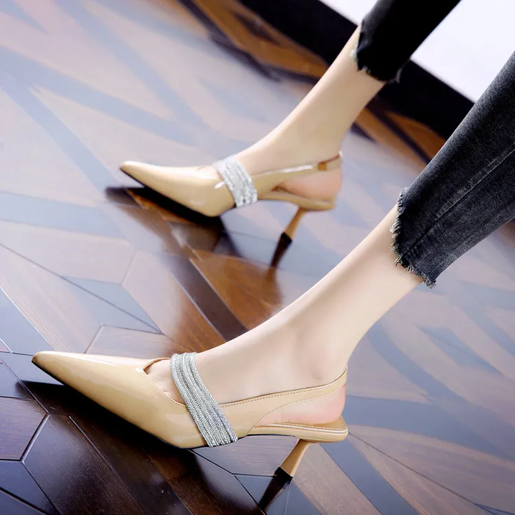 6CM[已开价]法式尖头中高跟鞋女2025年春夏季水钻链细跟单鞋L5196